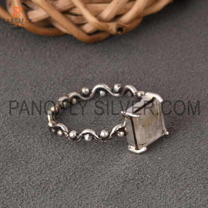 Golden Rutile Cut Square Beautiful Silver Oxidized Ring