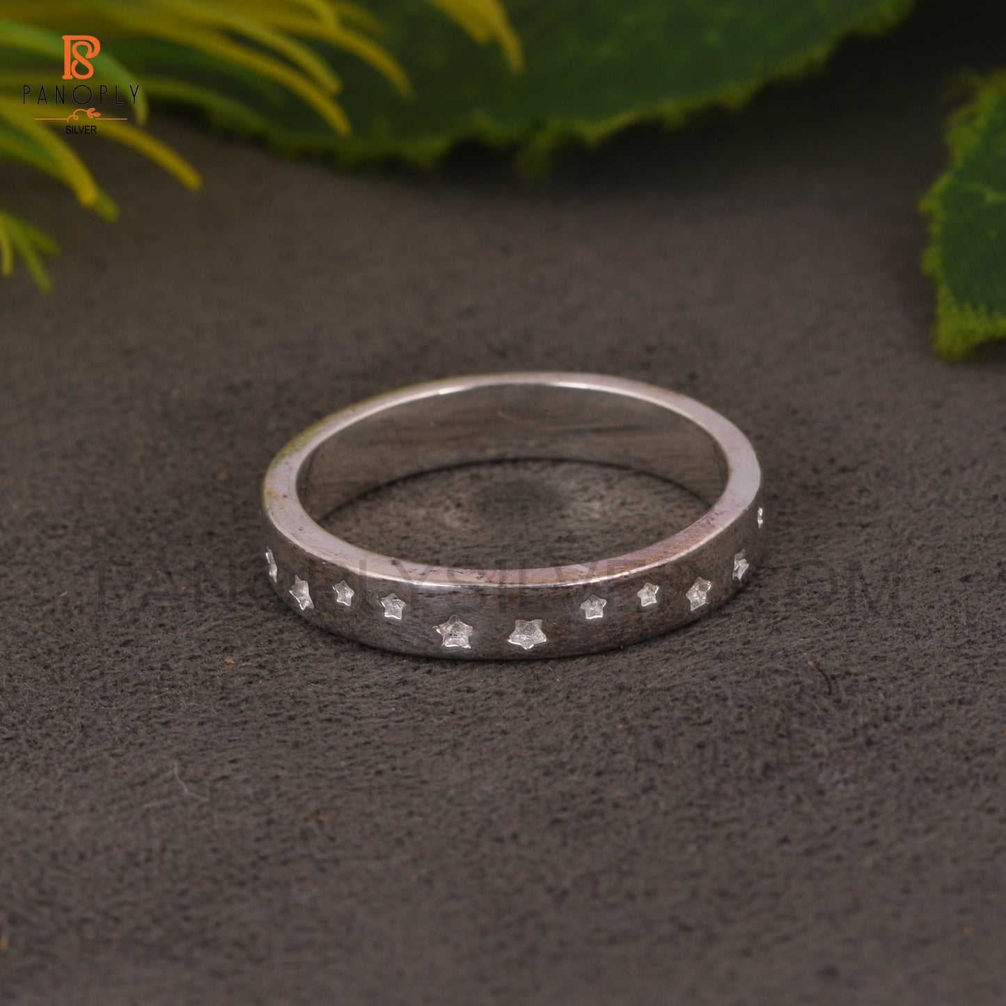 Celtic-Inspired 925 Silver Star Textured Band Ring