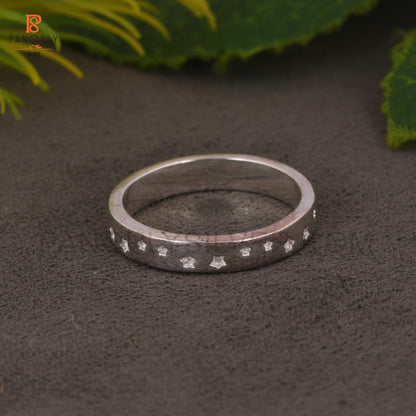 Celtic-Inspired 925 Silver Star Textured Band Ring