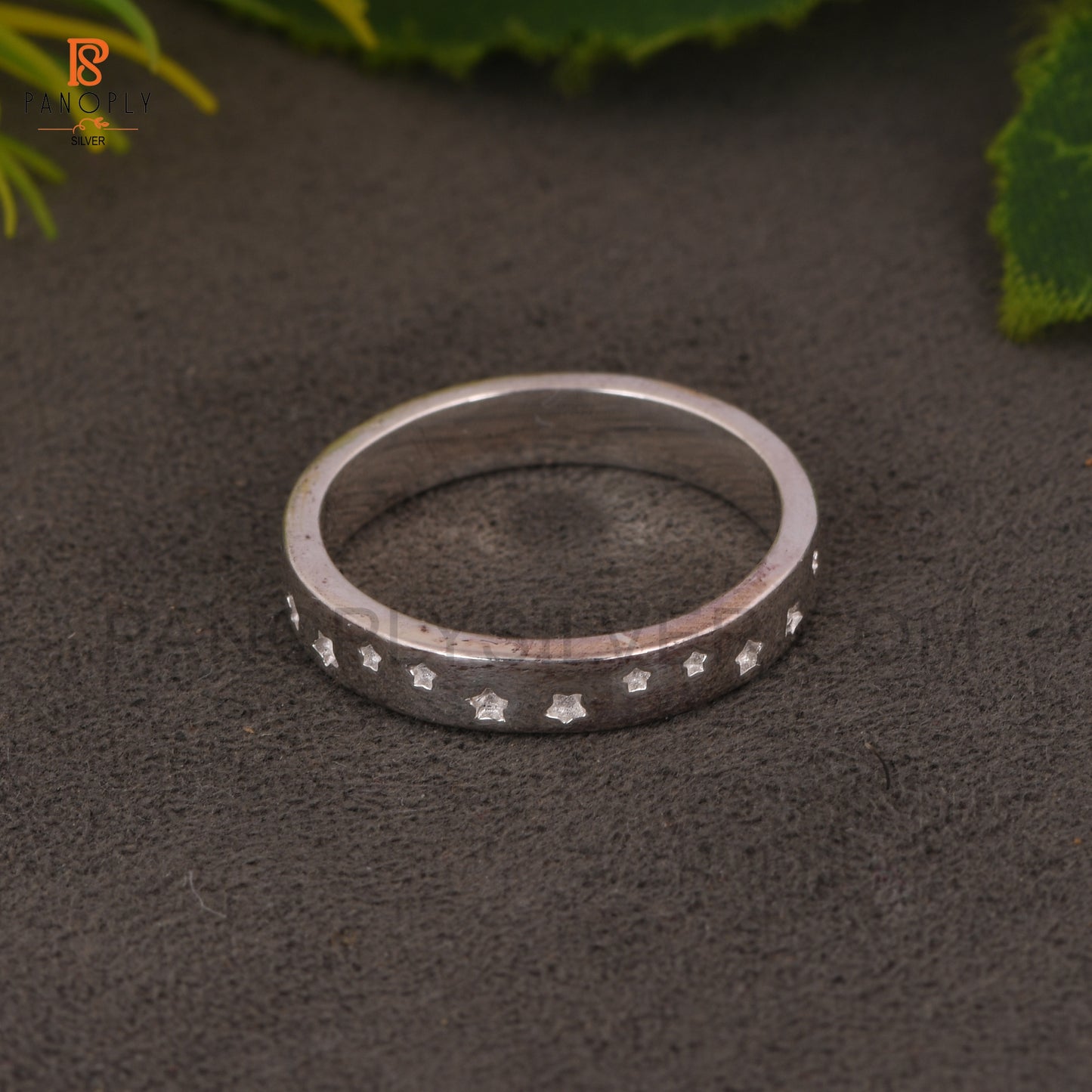 Celtic-Inspired 925 Silver Star Textured Band Ring