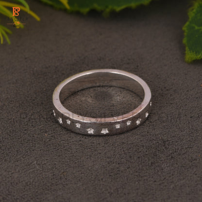 Celtic-Inspired 925 Silver Star Textured Band Ring