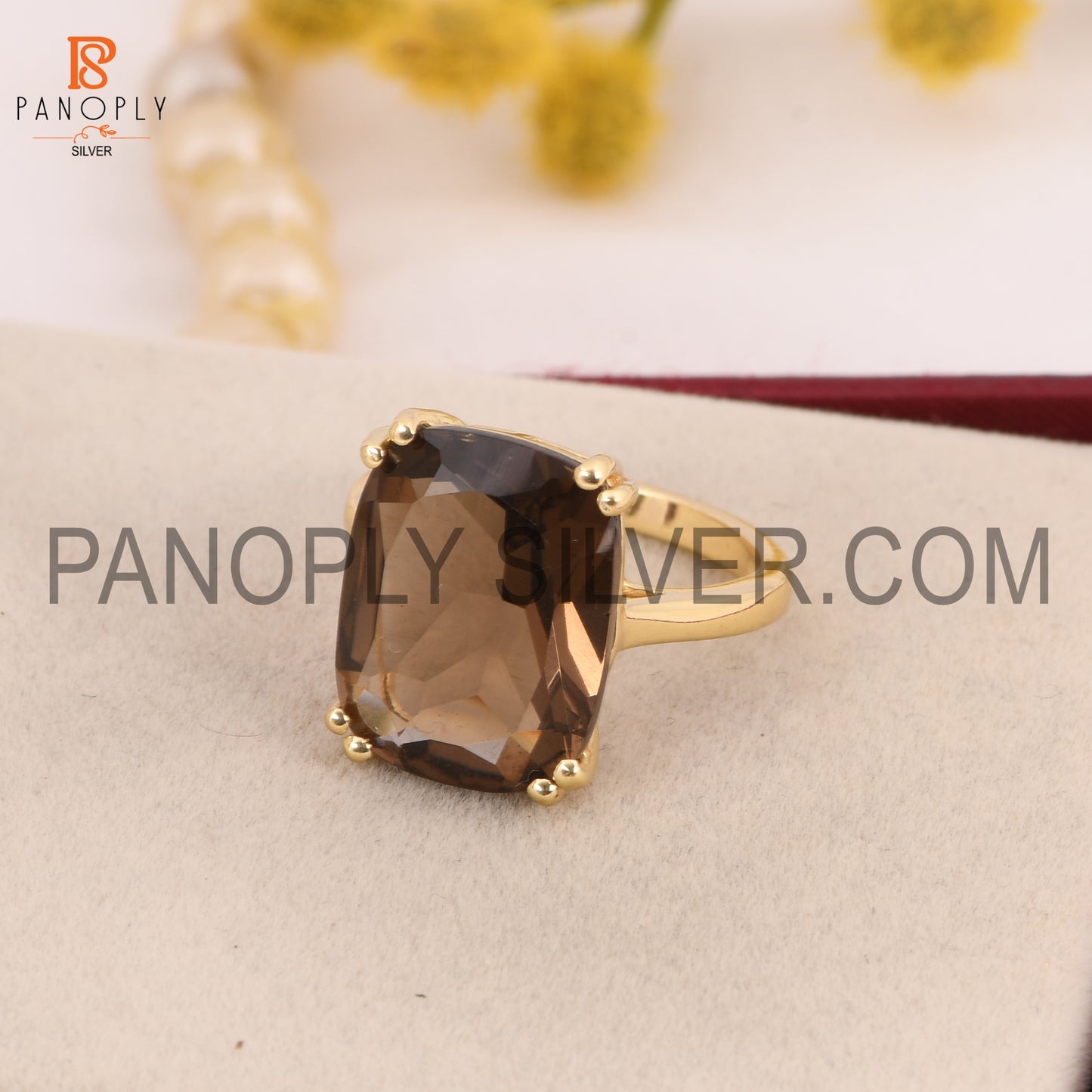 Natural Smoky Gemstone 0.5 Micron Gold Plated Rings