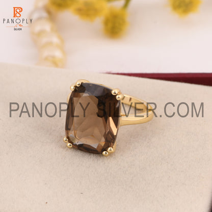 Natural Smoky Gemstone 0.5 Micron Gold Plated Rings