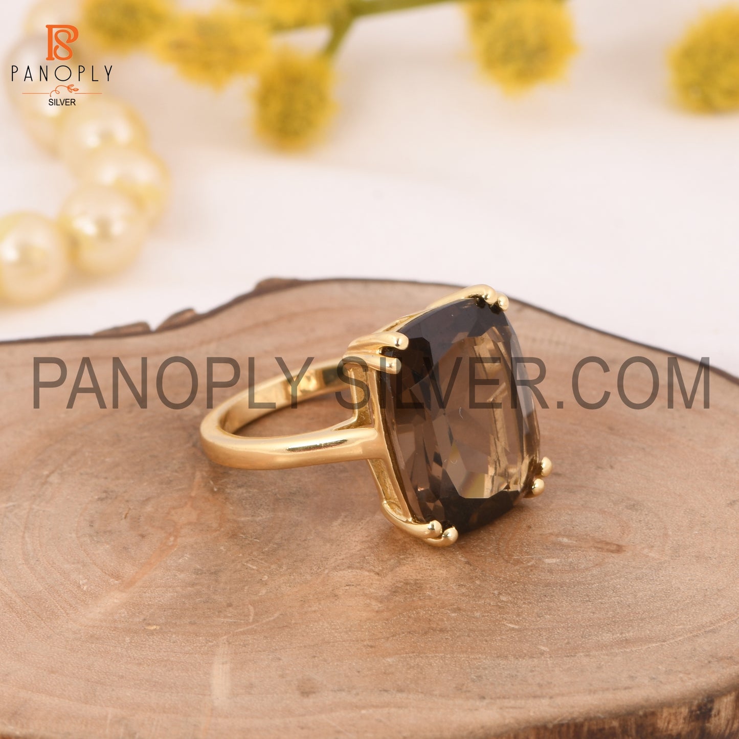 Natural Smoky Gemstone 0.5 Micron Gold Plated Rings