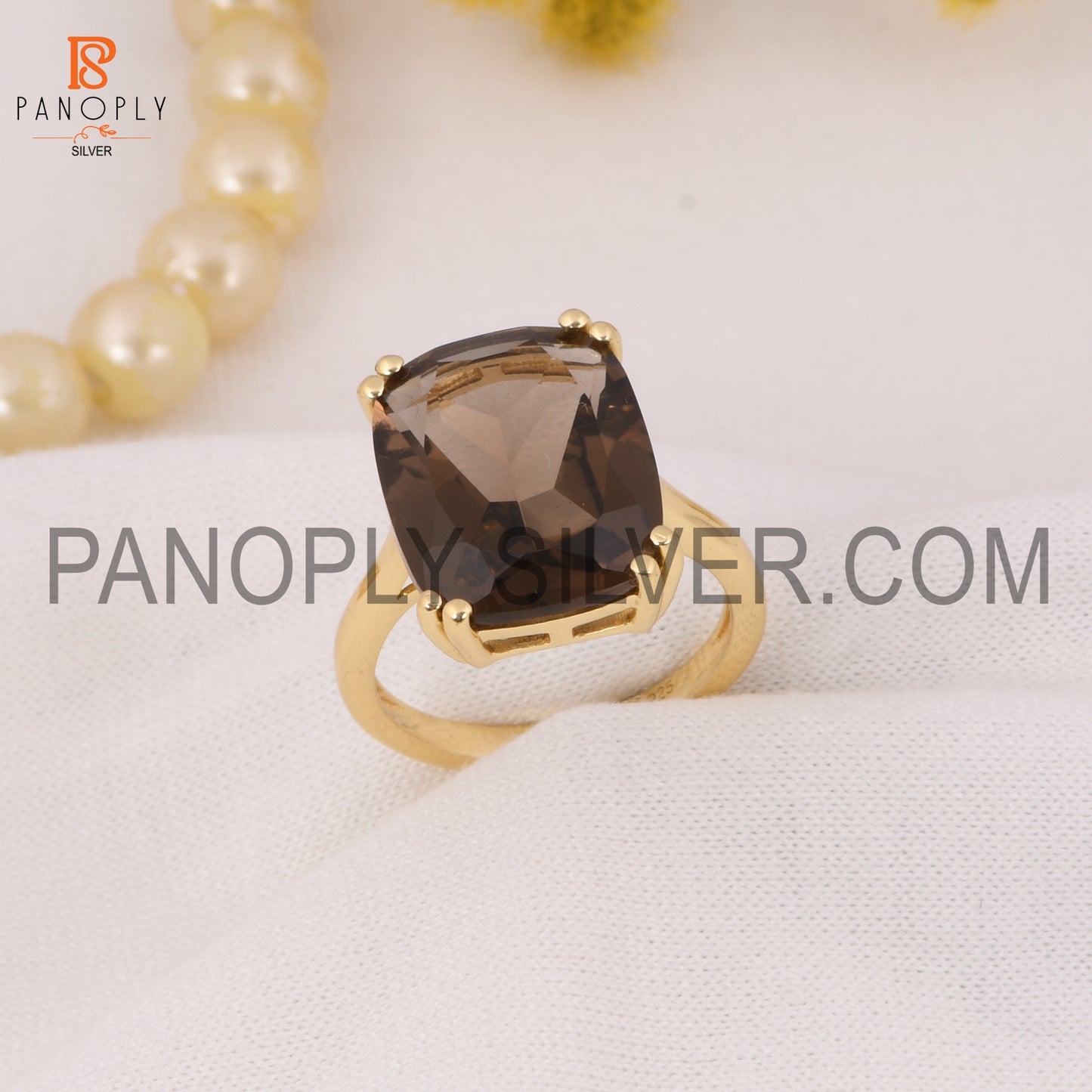 Natural Smoky Gemstone 0.5 Micron Gold Plated Rings