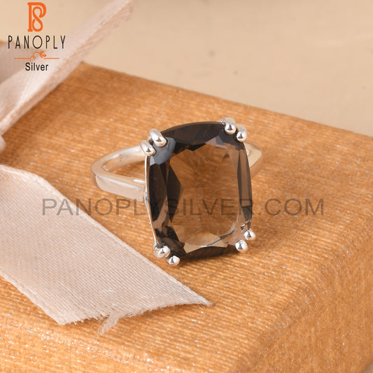 Cushion Shape Smoky S 925 Silver Rings