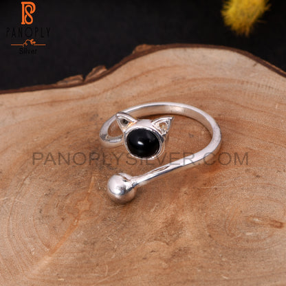 Cat Shaped Stone Black Onyx Cute Animals Rings