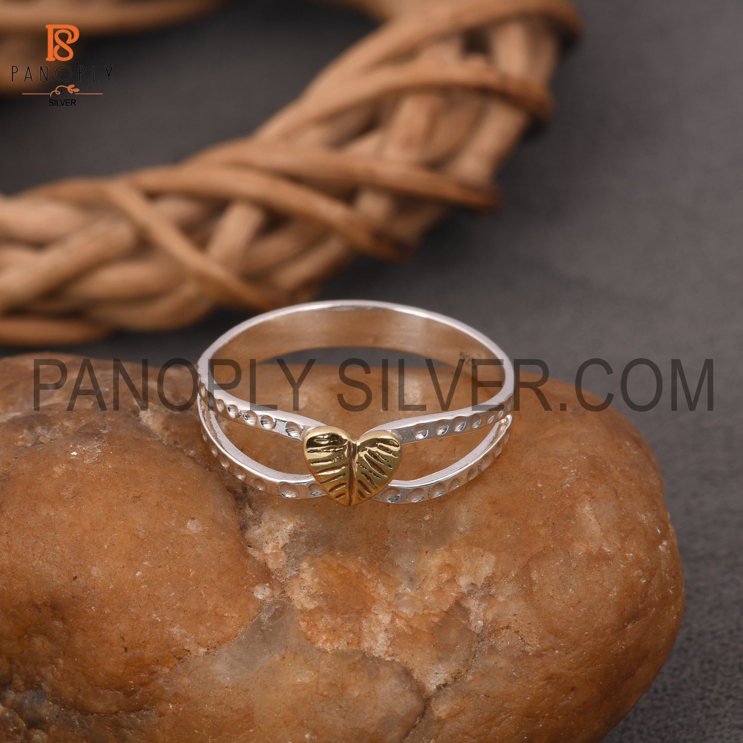 Split Band Heart Link Two Tone Rings For Mom