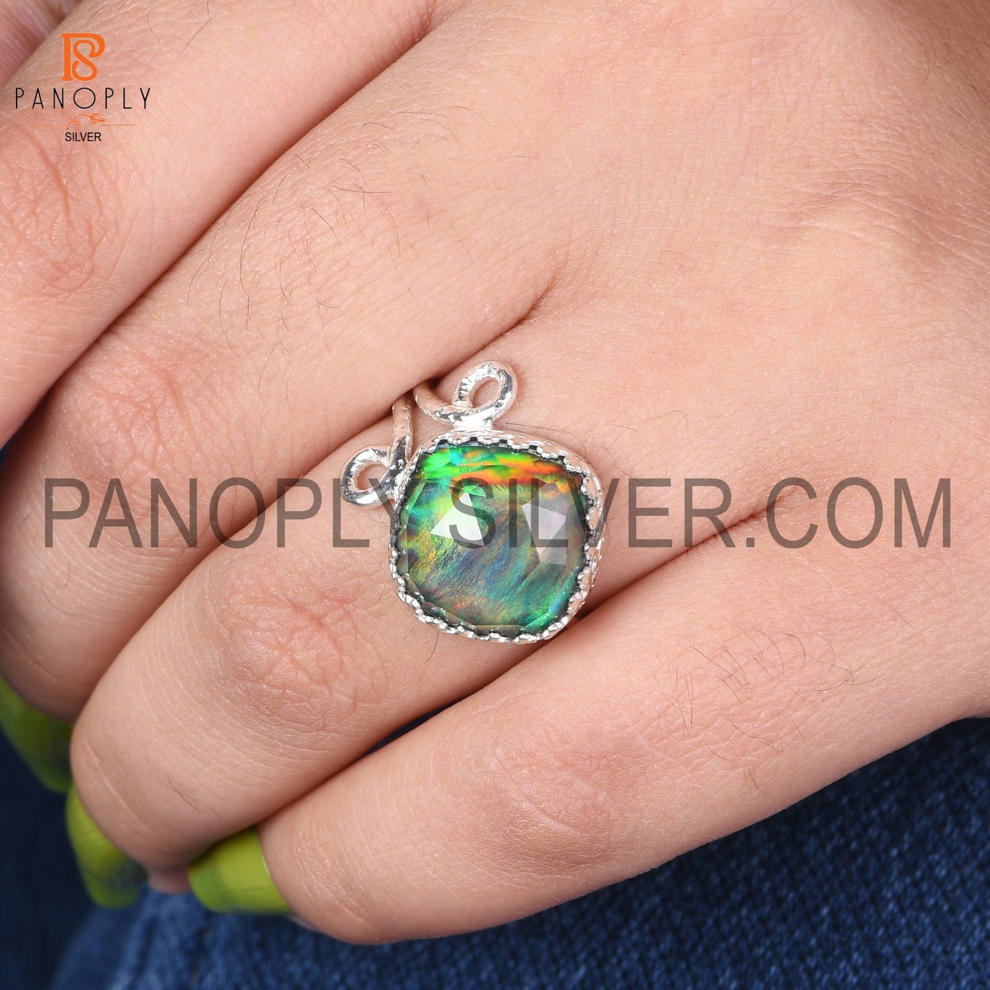 Aurora Opal Red Green 925 Quality  Silver Filigree Band Rings