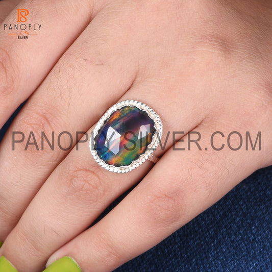 Aurora Opal Red Green Beautiful 925 Silver Ring