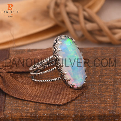 Triple Twist Band Aurora Opal White Gemstone Rings