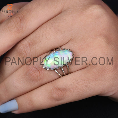 Triple Twist Band Aurora Opal White Gemstone Rings