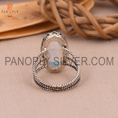 Triple Twist Band Aurora Opal White Gemstone Rings