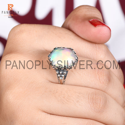 Split Band Aurora Opal White Gemstone Ring For Female