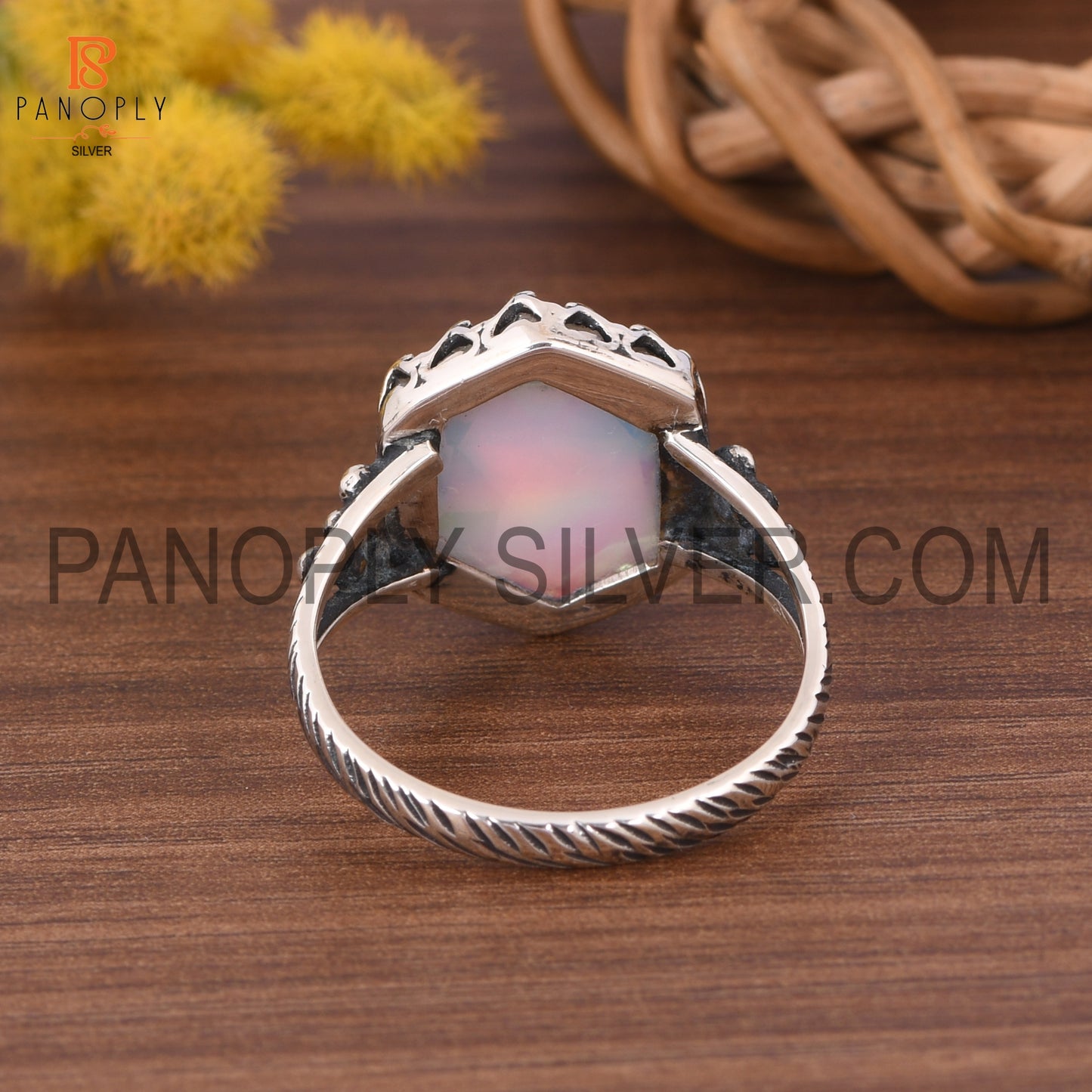 Split Band Aurora Opal White Gemstone Ring For Female