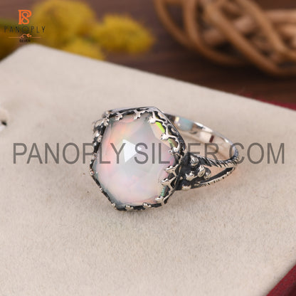 Split Band Aurora Opal White Gemstone Ring For Female