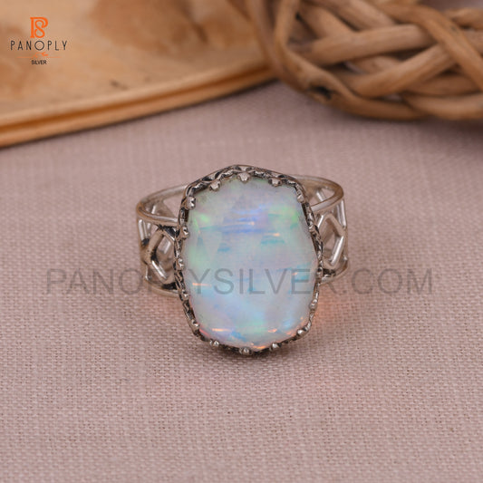 925 Silver Aurora Opal White Doublet Gems Ring