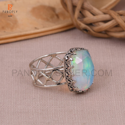 925 Silver Aurora Opal White Doublet Gems Ring