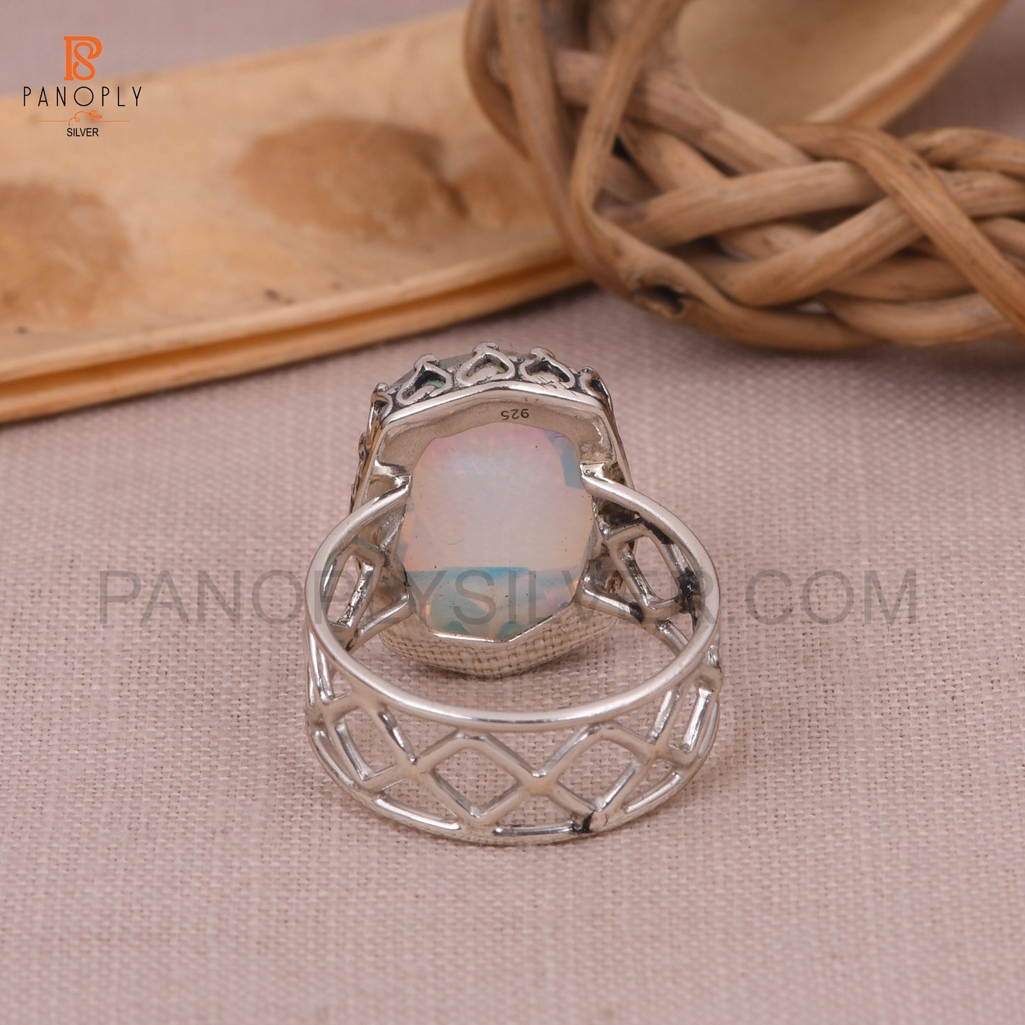 925 Silver Aurora Opal White Doublet Gems Ring