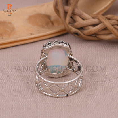 925 Silver Aurora Opal White Doublet Gems Ring