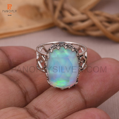 925 Silver Aurora Opal White Doublet Gems Ring