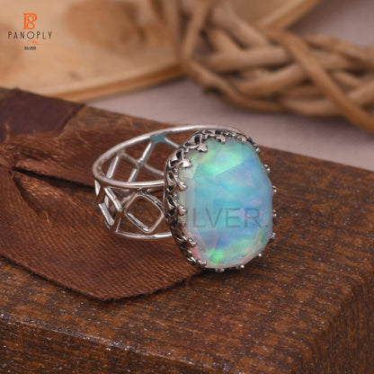 925 Silver Aurora Opal White Doublet Gems Ring