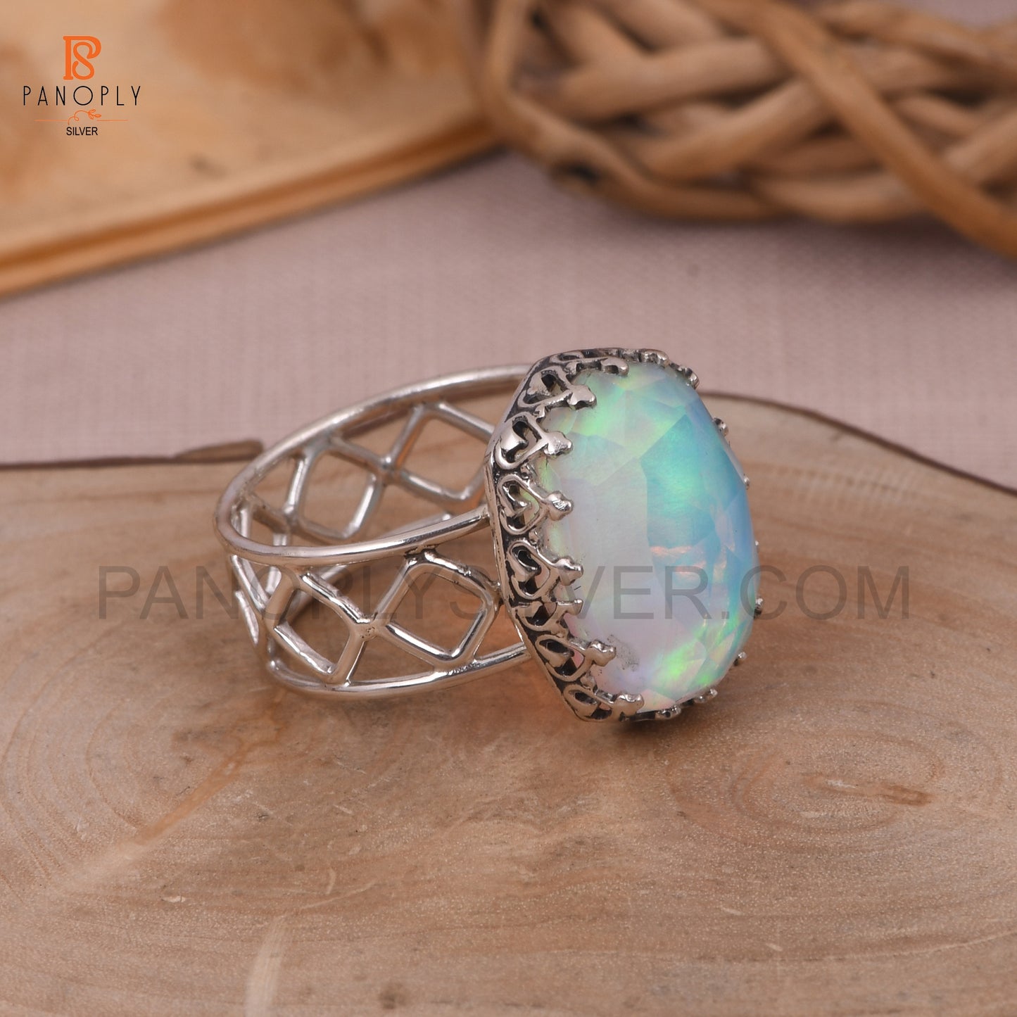 925 Silver Aurora Opal White Doublet Gems Ring