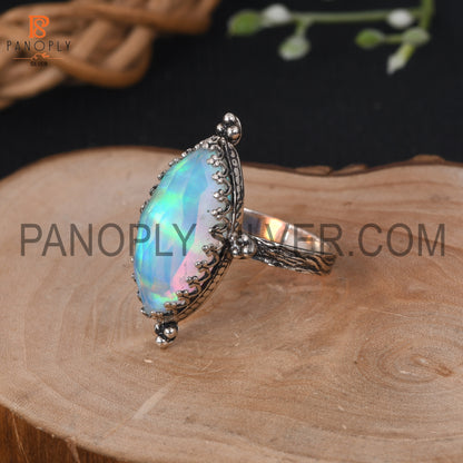 925 Silver Opal White Doublet Gems Marquise Shape Rings