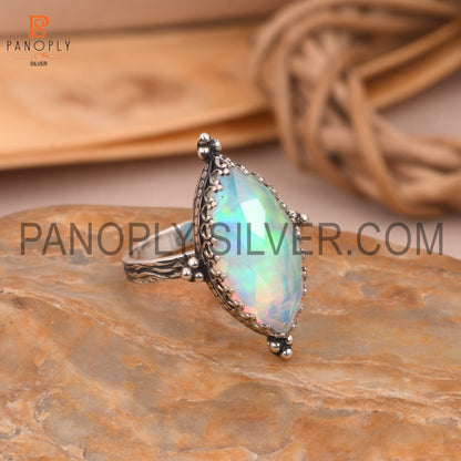 925 Silver Opal White Doublet Gems Marquise Shape Rings