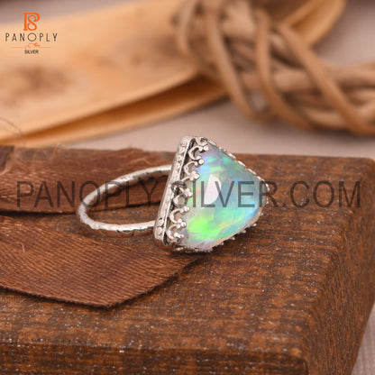 925 Silver Aurora Opal White Doublet Gems Triangle Fancy Rings