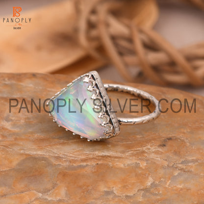 925 Silver Aurora Opal White Doublet Gems Triangle Fancy Rings