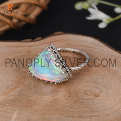 925 Silver Aurora Opal White Doublet Gems Triangle Fancy Rings