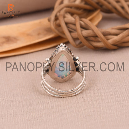 Triple Band 925 Silver Aurora Opal White Doublet Gems Rings