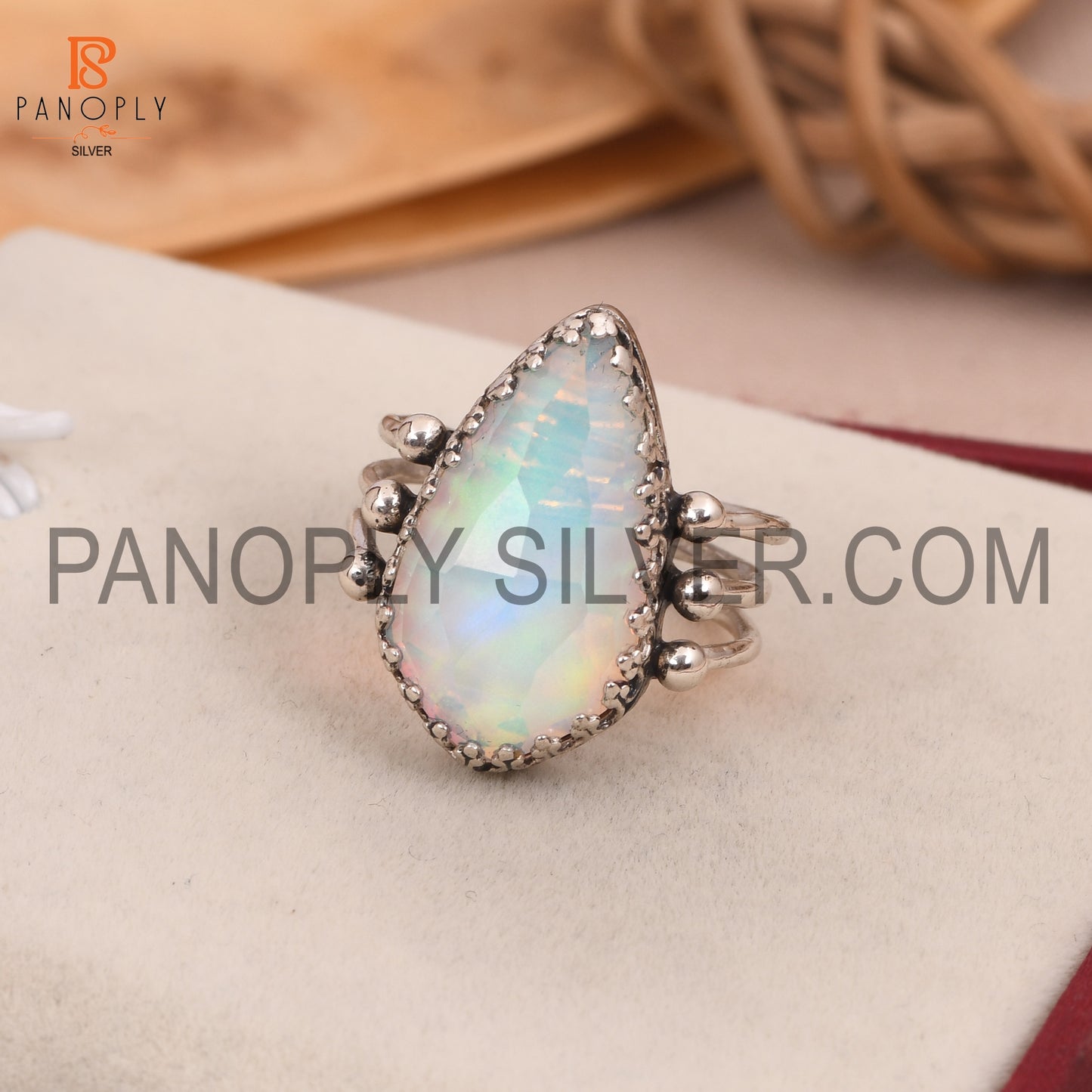 Triple Band 925 Silver Aurora Opal White Doublet Gems Rings