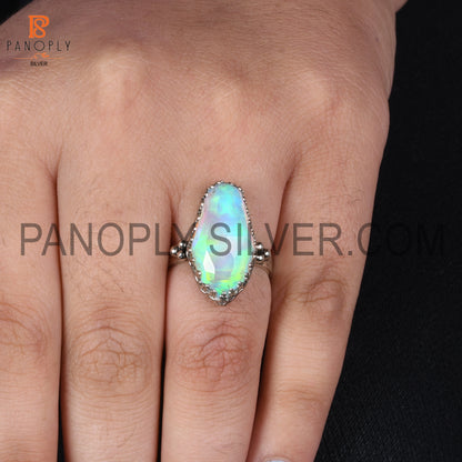 Textured Dome Band 925 Silver Aurora Opal White Doublet Gem Rings