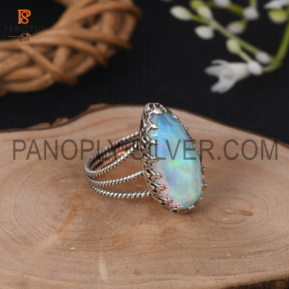 Rope Three Band 925 Silver Aurora Opal White Doublet Gem Rings