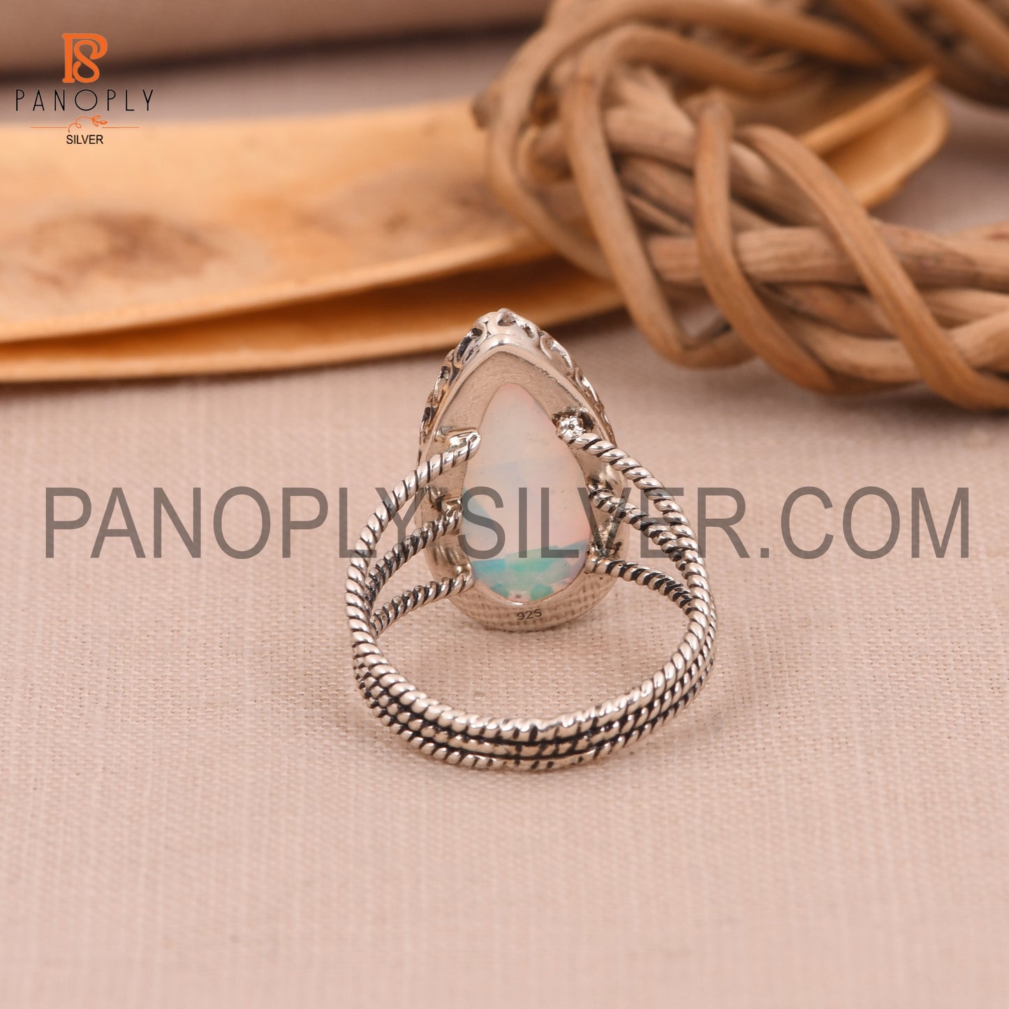 Rope Three Band 925 Silver Aurora Opal White Doublet Gem Rings