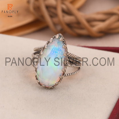 Rope Three Band 925 Silver Aurora Opal White Doublet Gem Rings