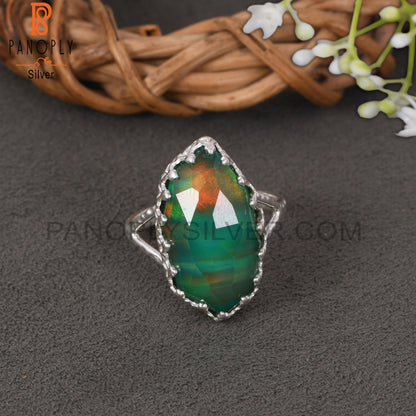 Aurora Opal Green Fancy 925 Sterling Silver Rings for Gift