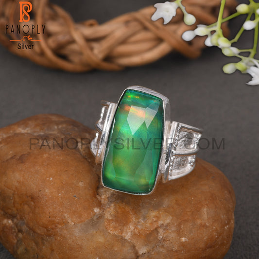 Aurora Opal Green Fancy 925 Sterling Silver Rings Gift