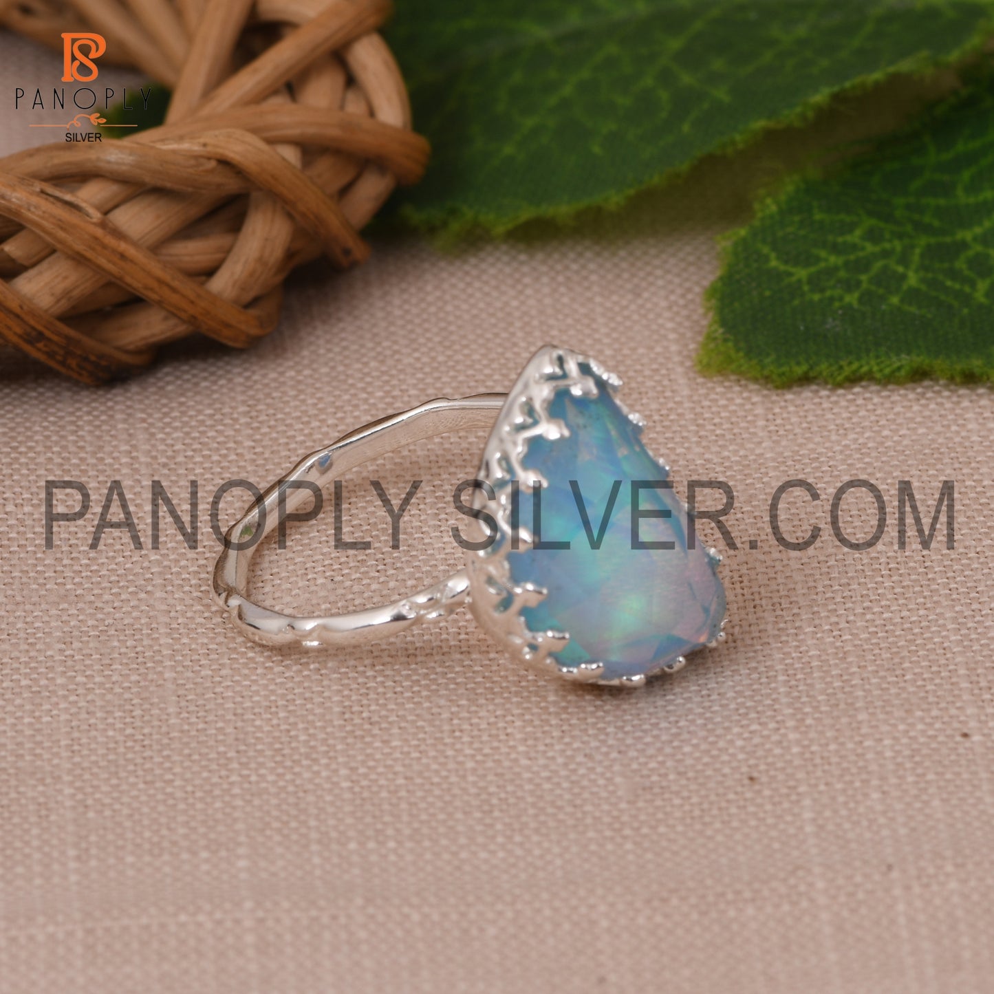 Elegant D Shape Aurora Opal Sky 925 Silver Ring for Women