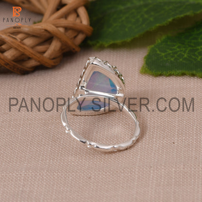 Elegant D Shape Aurora Opal Sky 925 Silver Ring for Women