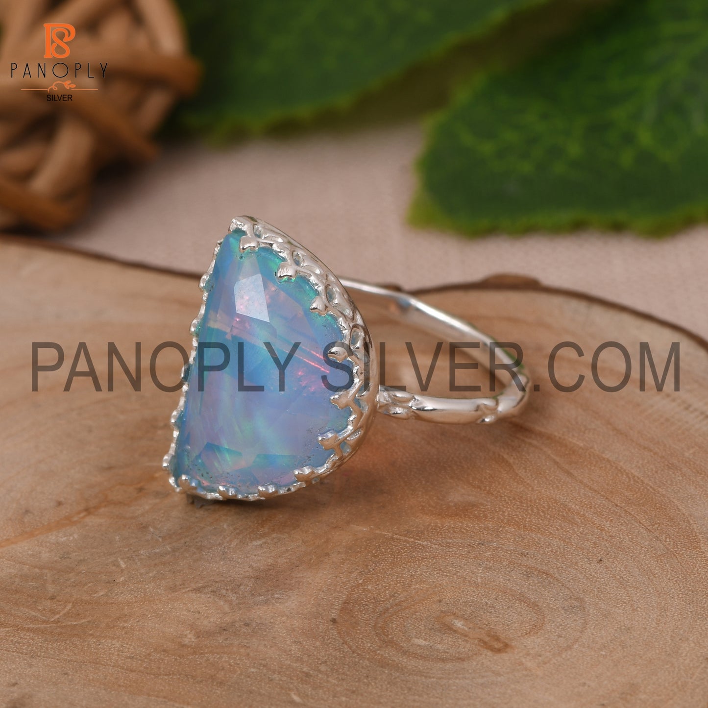 Elegant D Shape Aurora Opal Sky 925 Silver Ring for Women