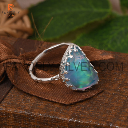 Elegant D Shape Aurora Opal Sky 925 Silver Ring for Women