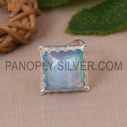 Square Shape Opal Sky Doublet 925 Sterling Silver Rings