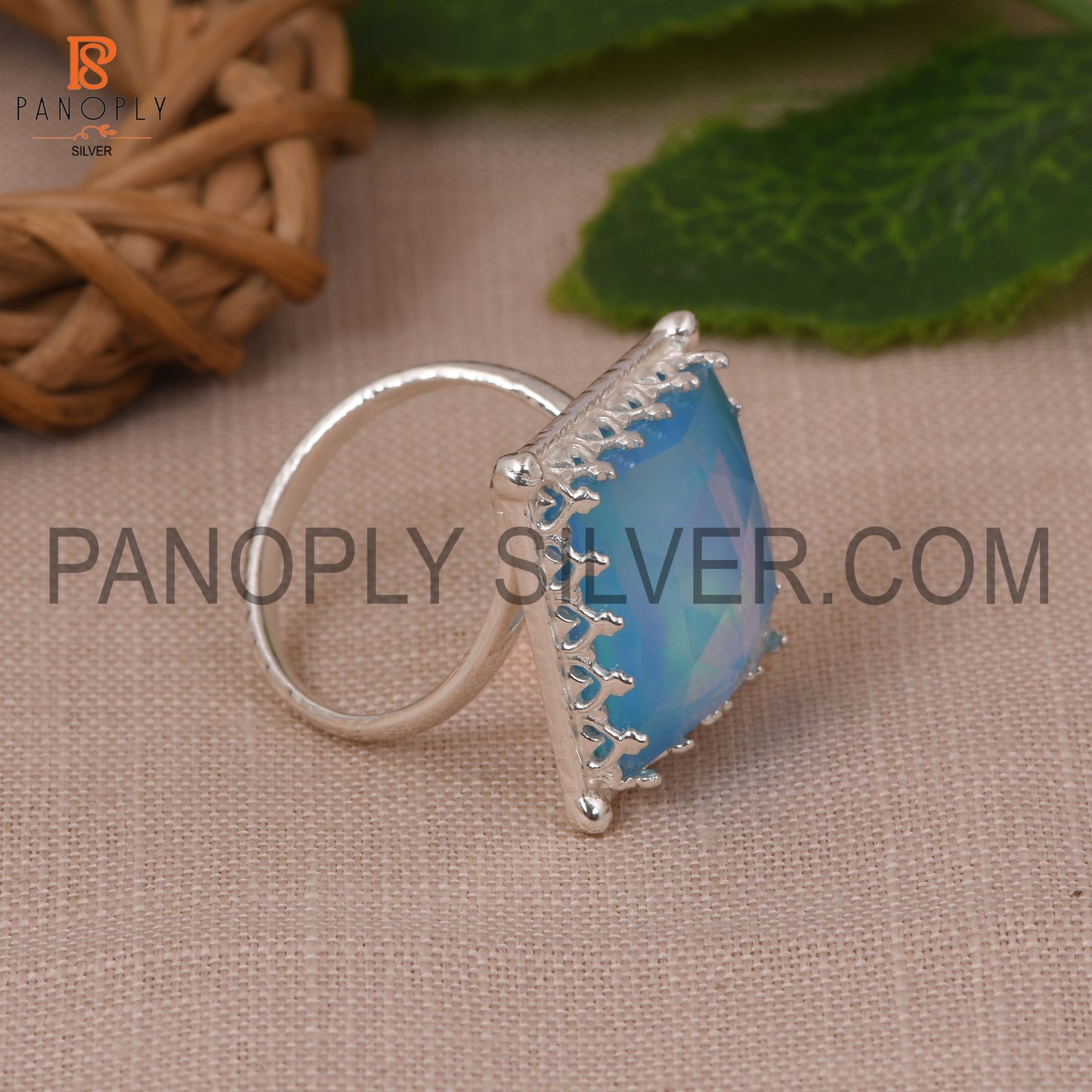 Square Shape Opal Sky Doublet 925 Sterling Silver Rings