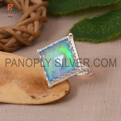 Square Shape Opal Sky Doublet 925 Sterling Silver Rings