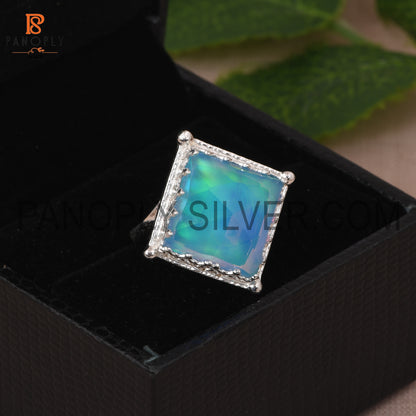 Square Shape Opal Sky Doublet 925 Sterling Silver Rings