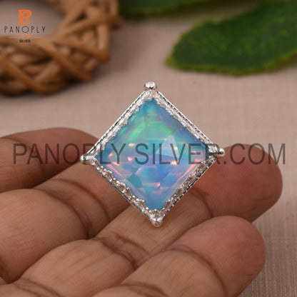 Square Shape Opal Sky Doublet 925 Sterling Silver Rings