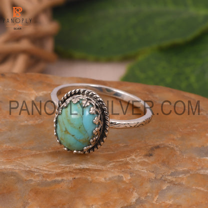 Kingman Turquoise Oval Shape Blue Oxidized Jewelry Ring